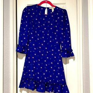 Forever 21 3/4 Sleeve Dress with Ruffles - Royal Blue with Roses size small
